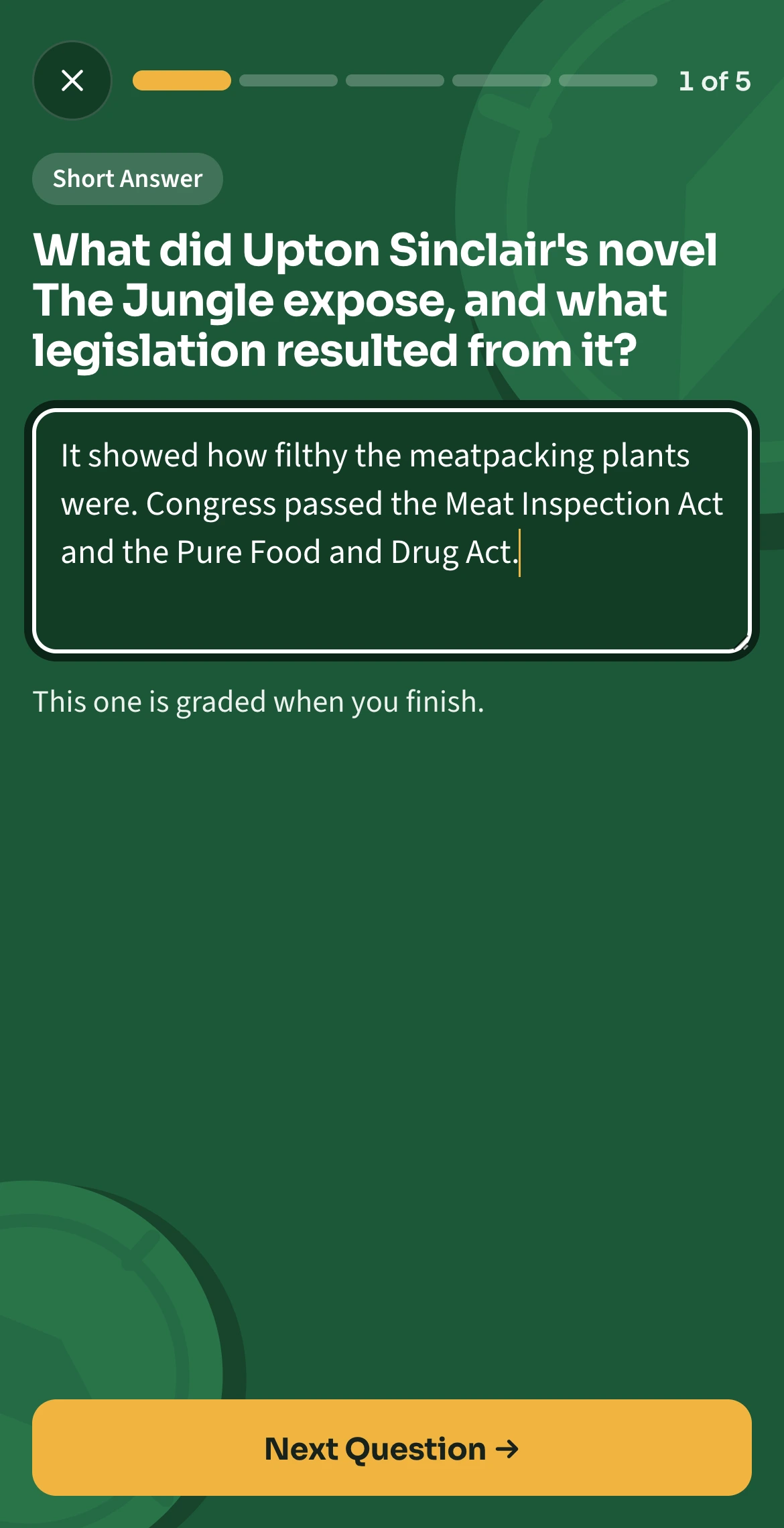A short-answer question in Soren on a phone, with the student's own answer typed in.